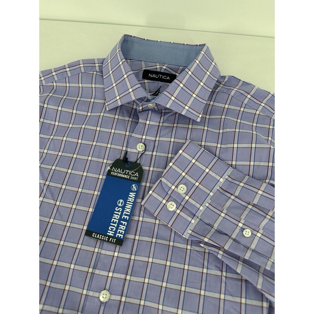 Nautica Button Down Dress Shirt Wrinkle Free Stretch Blue Mens Size 15 1/2 NEW